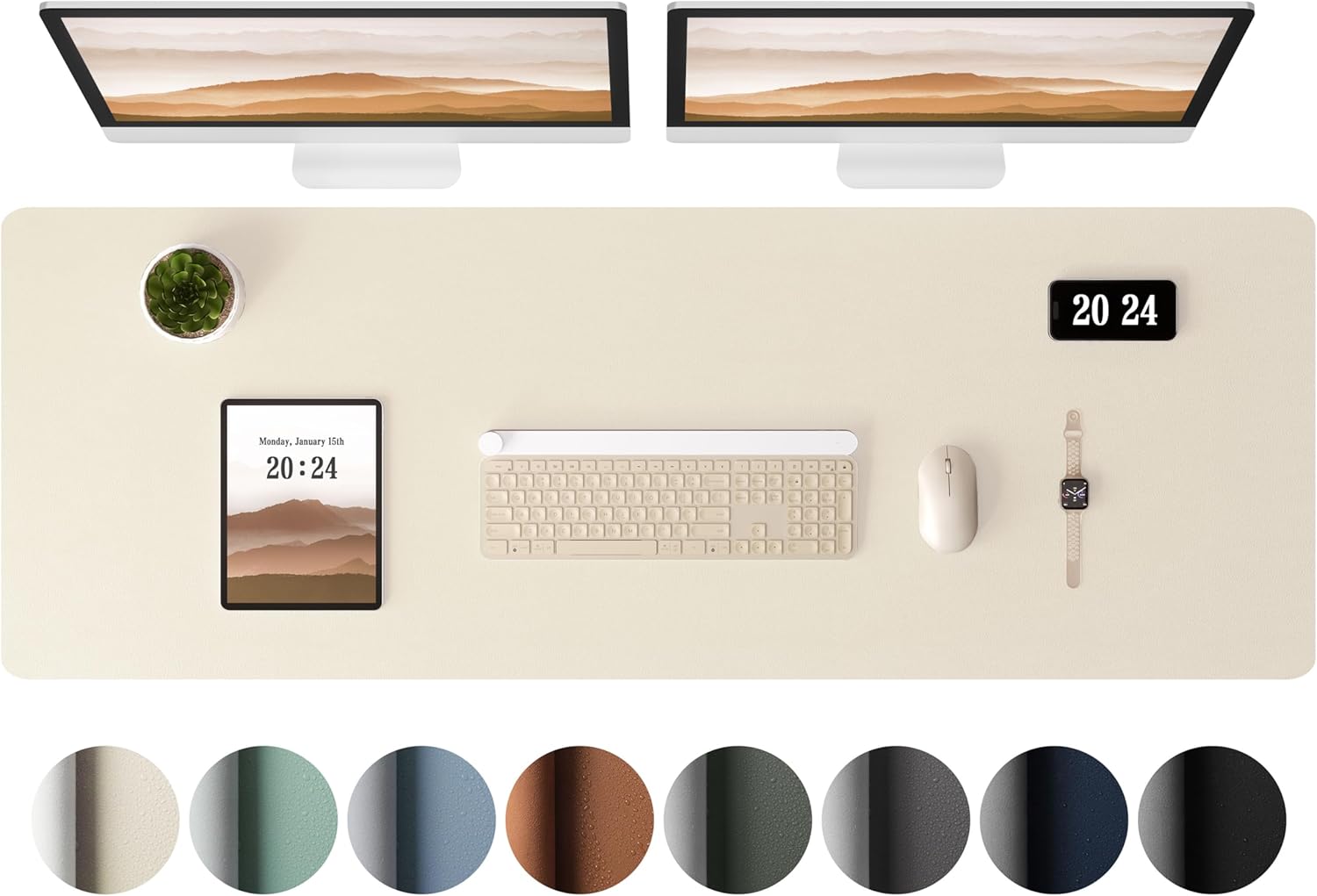 Aothia Beige Leather Desk Pad - Large Waterproof Protector