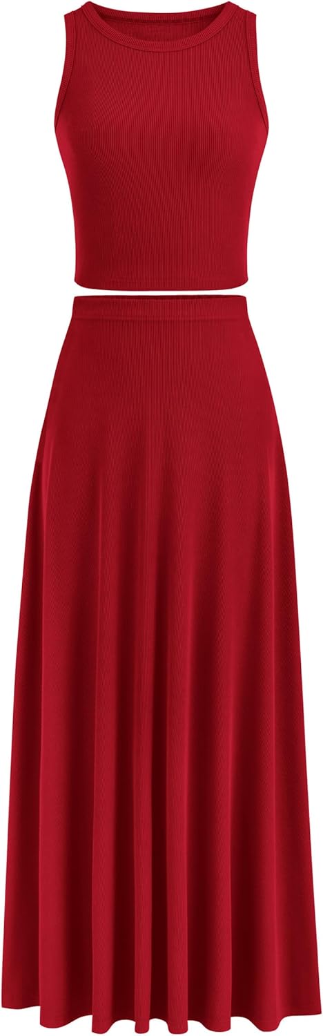 PRETTYGARDEN Women's 2 Piece Maxi Skirt Set for Summer Style