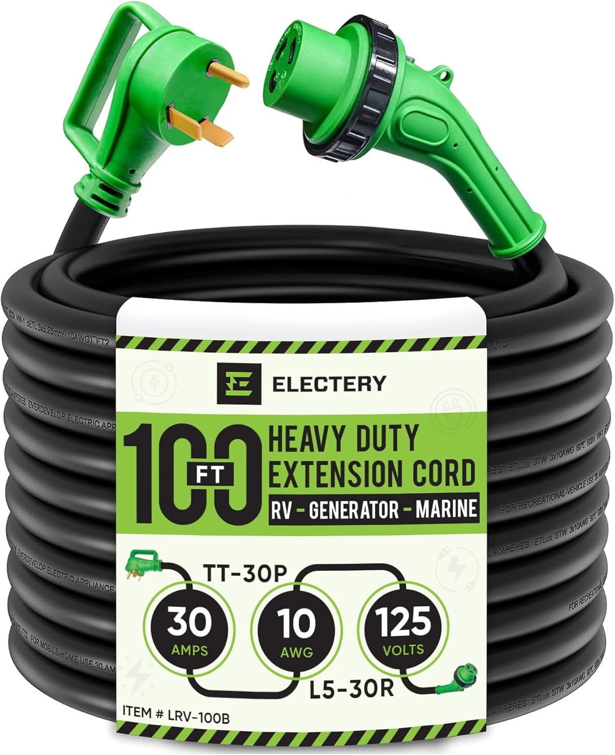 30 Amp 100 Ft RV Power Extension Cord with Twist Lock Adopter