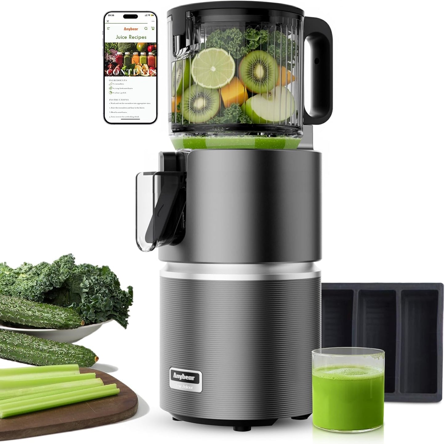 Anybear Cold Press Juicer with 4.9in Feed Chute for Whole Fruits