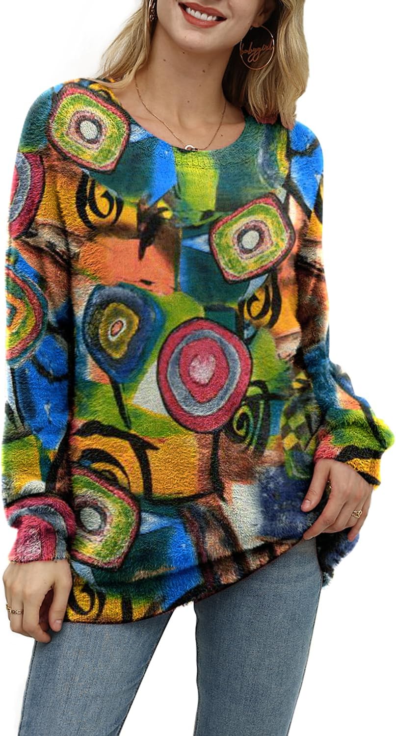YESNO Women Christmas Sweater Graphic Printed Oversized Pullover