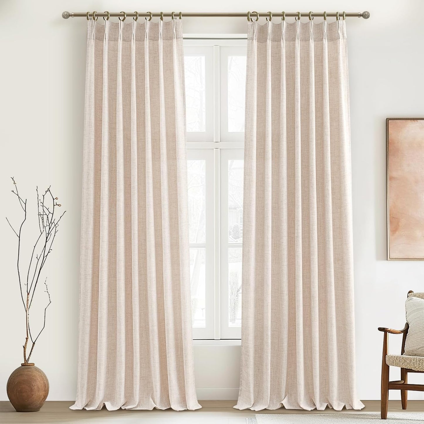 Elegant Pinch Pleat Linen Sheer Curtains for Living Room
