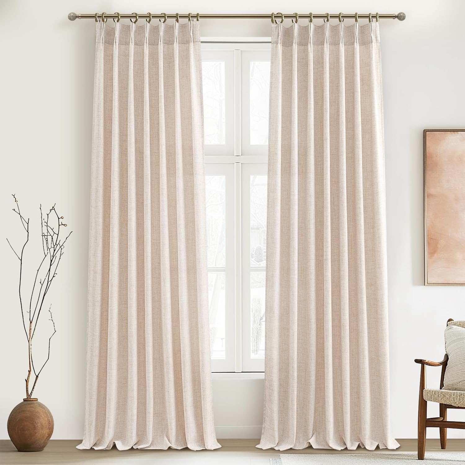 Elegant Pinch Pleat Linen Sheer Curtains for Living Room