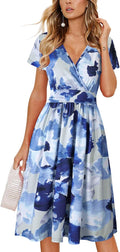 OUGES Women's V-Neck Floral Short Party Dress with Pockets Other