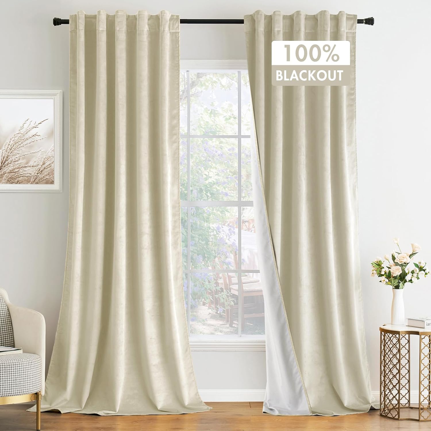 MIULEE Ivory White Velvet Blackout Curtains