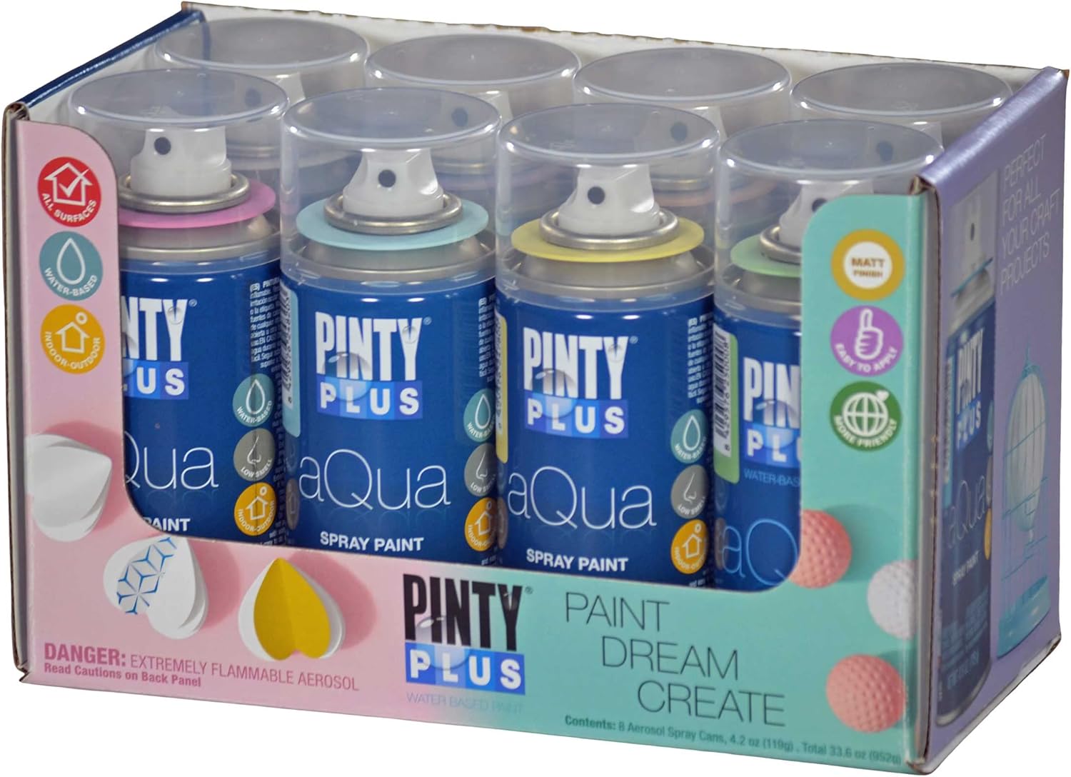 Aqua Mini Spray Paint Set for Arts and Crafts - 8 Pastel Colors
