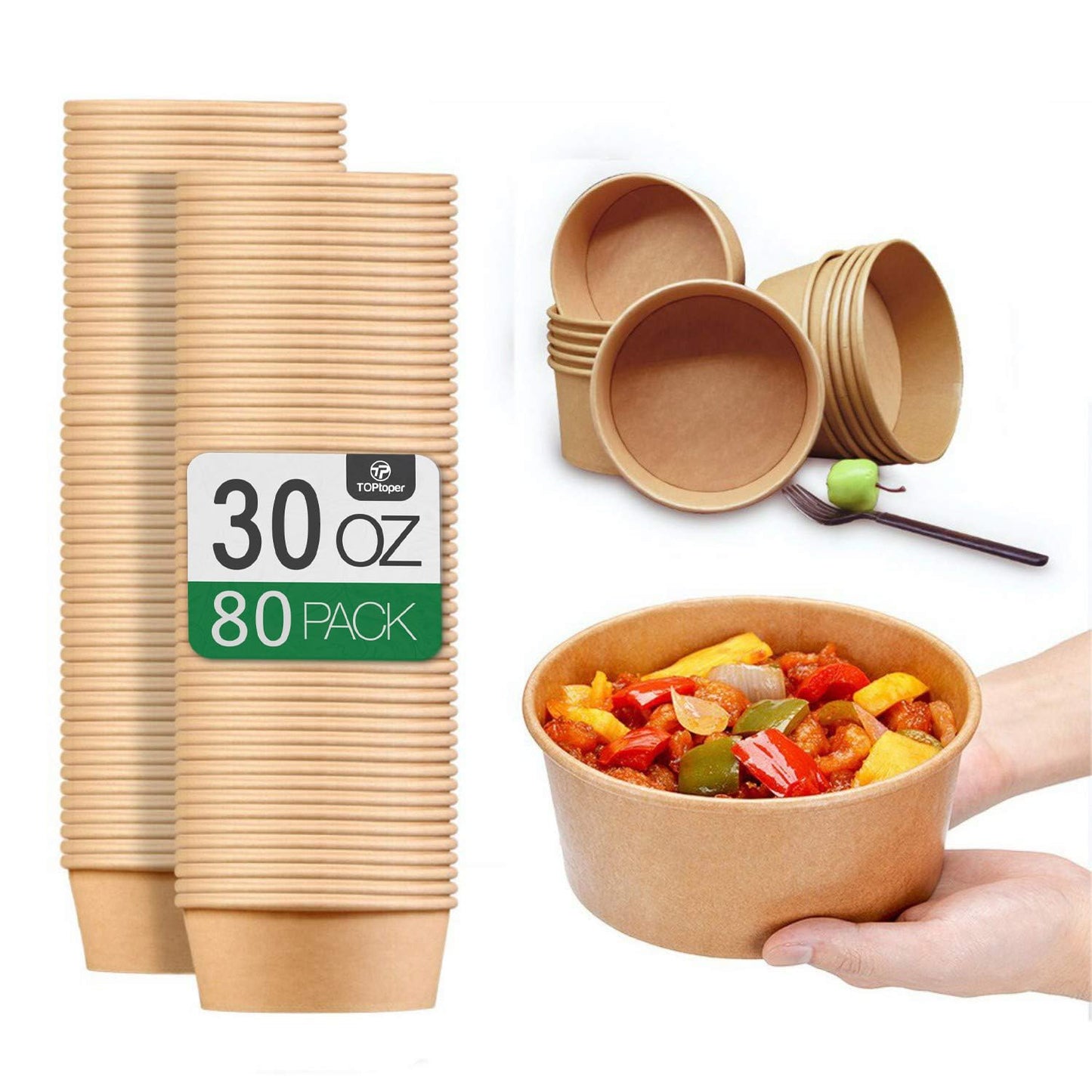 80 Pcs 30 Oz Large Paper Bowls for Hot/Cold Food Supplies