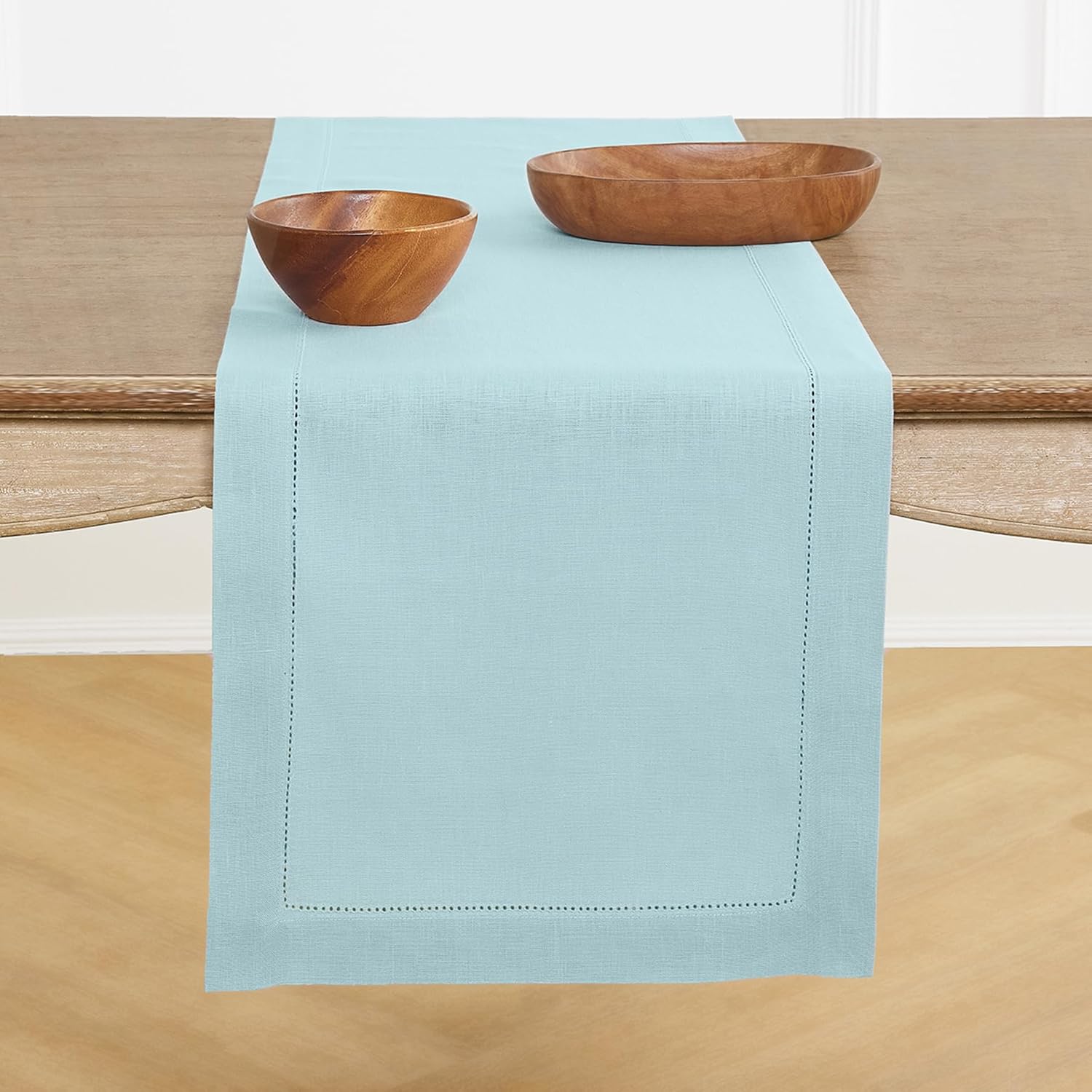Aqua Blue Table Runner 100% Pure Linen for Elegant Settings