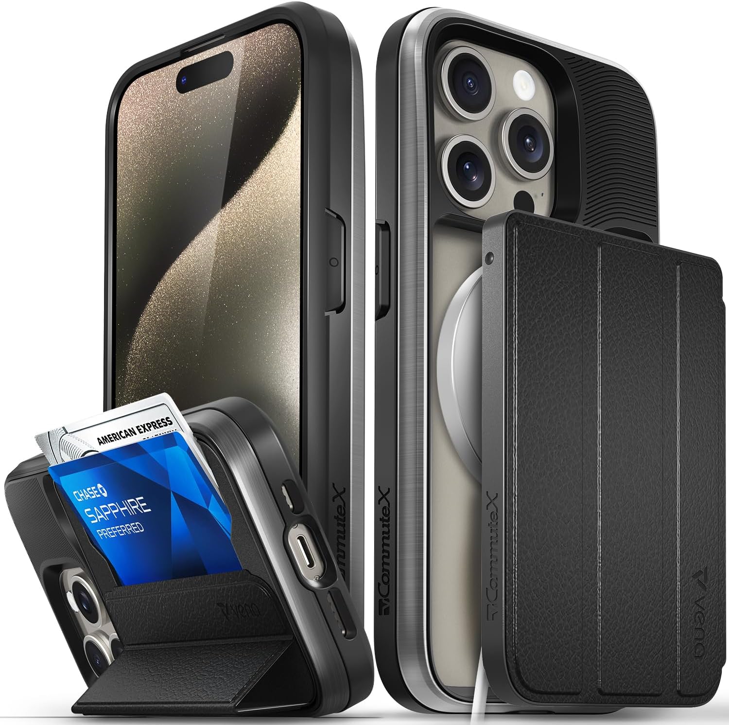 VENA vCommuteX iPhone 15 Pro Wallet Case with Kickstand Feature