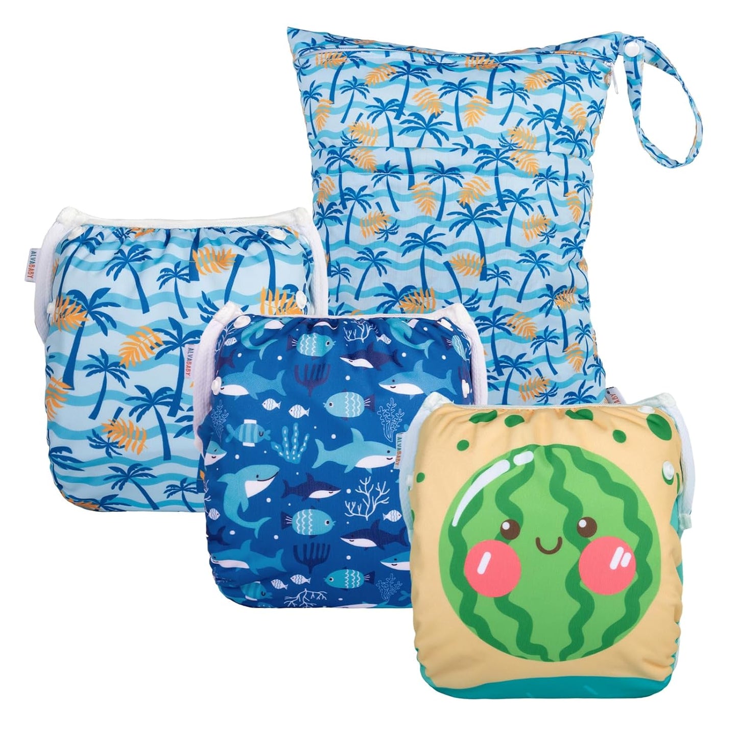 ALVABABY 3pcs Large Reusable Swim Diapers Set