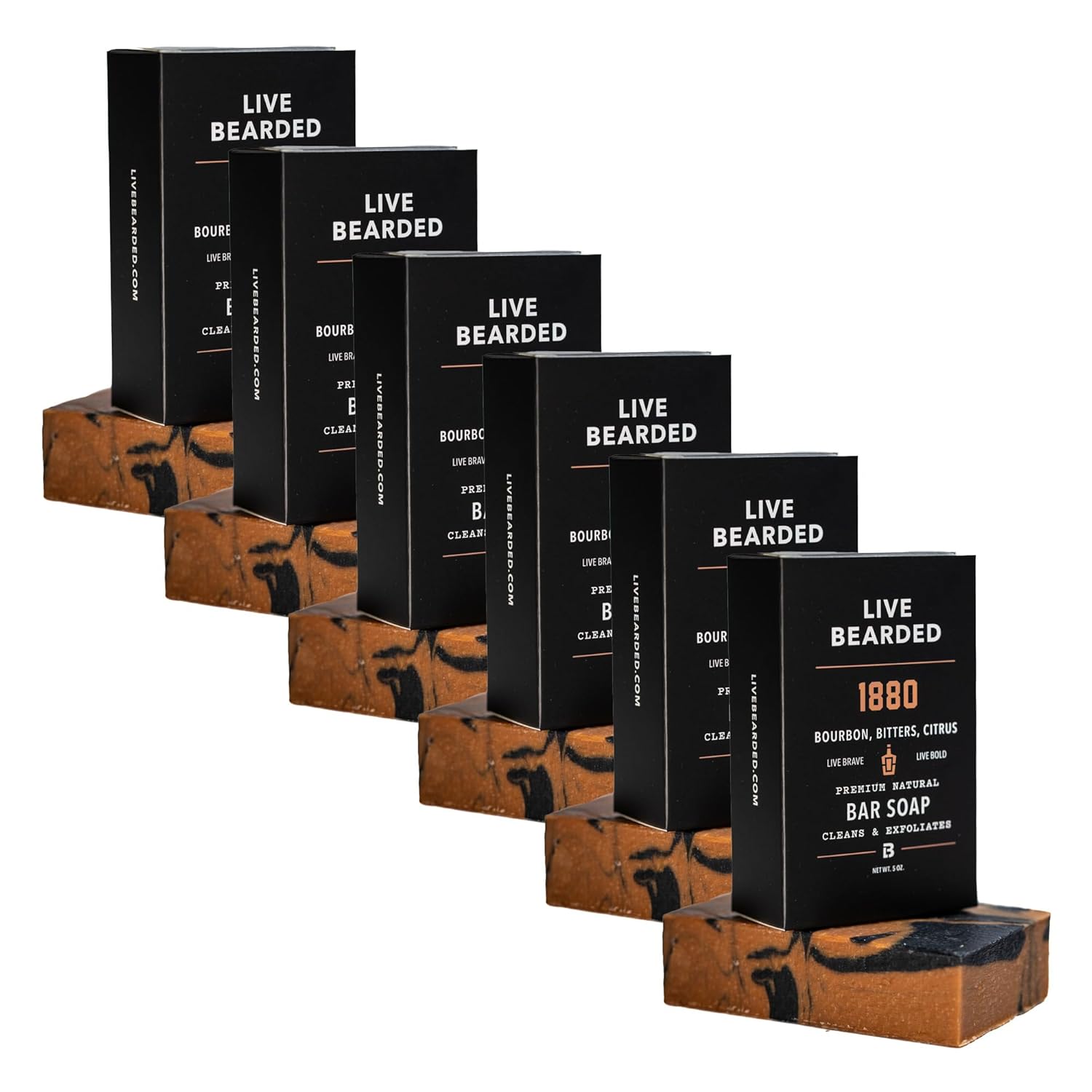 Live Bearded All-Natural Bar Soap for Men - 6-Pack Exfoliates
