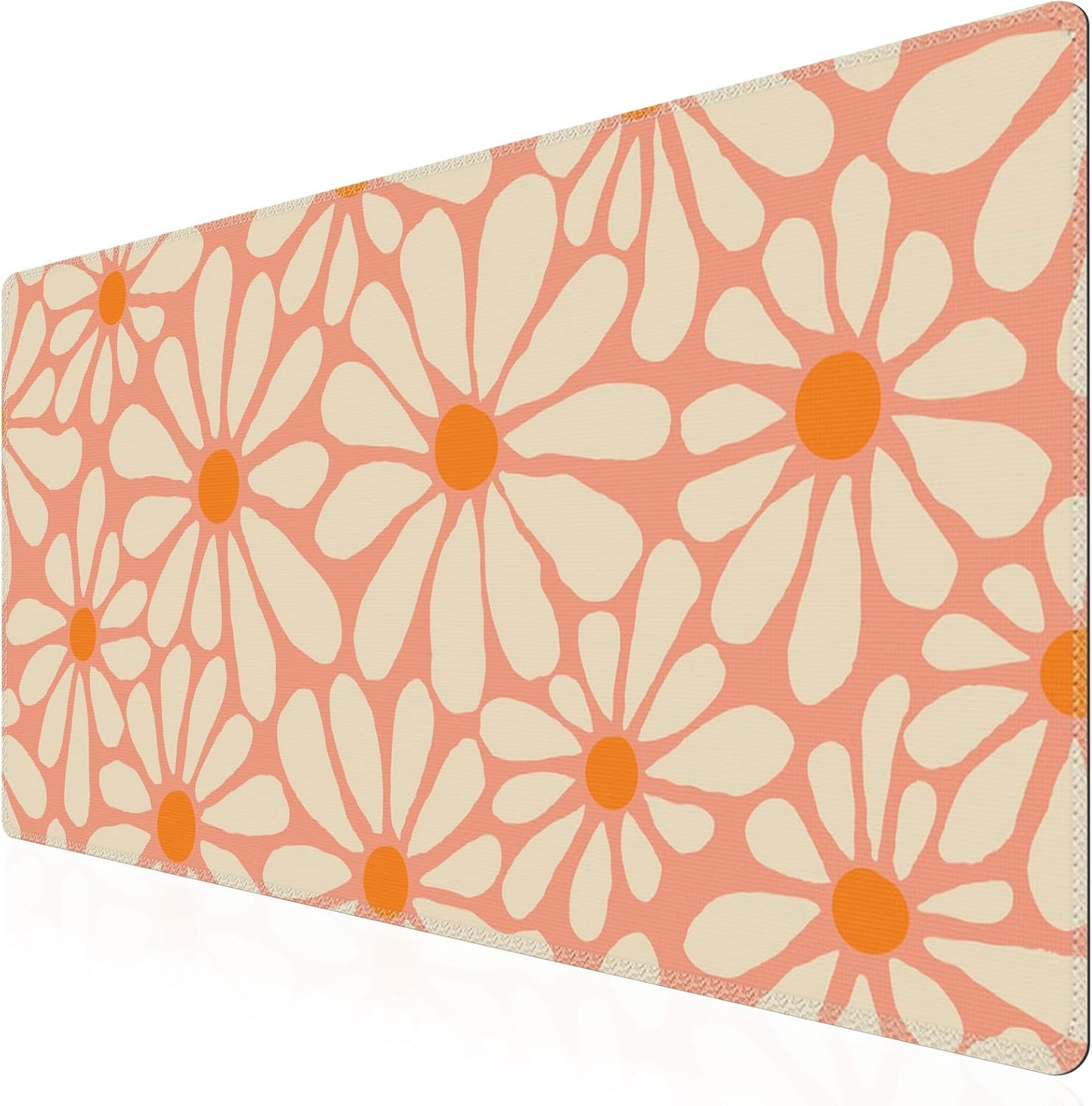Anti-Slip Desk Mat with Extra Large Mousepad (Orange Floral)