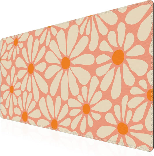 Anti-Slip Desk Mat with Extra Large Mousepad (Orange Floral)