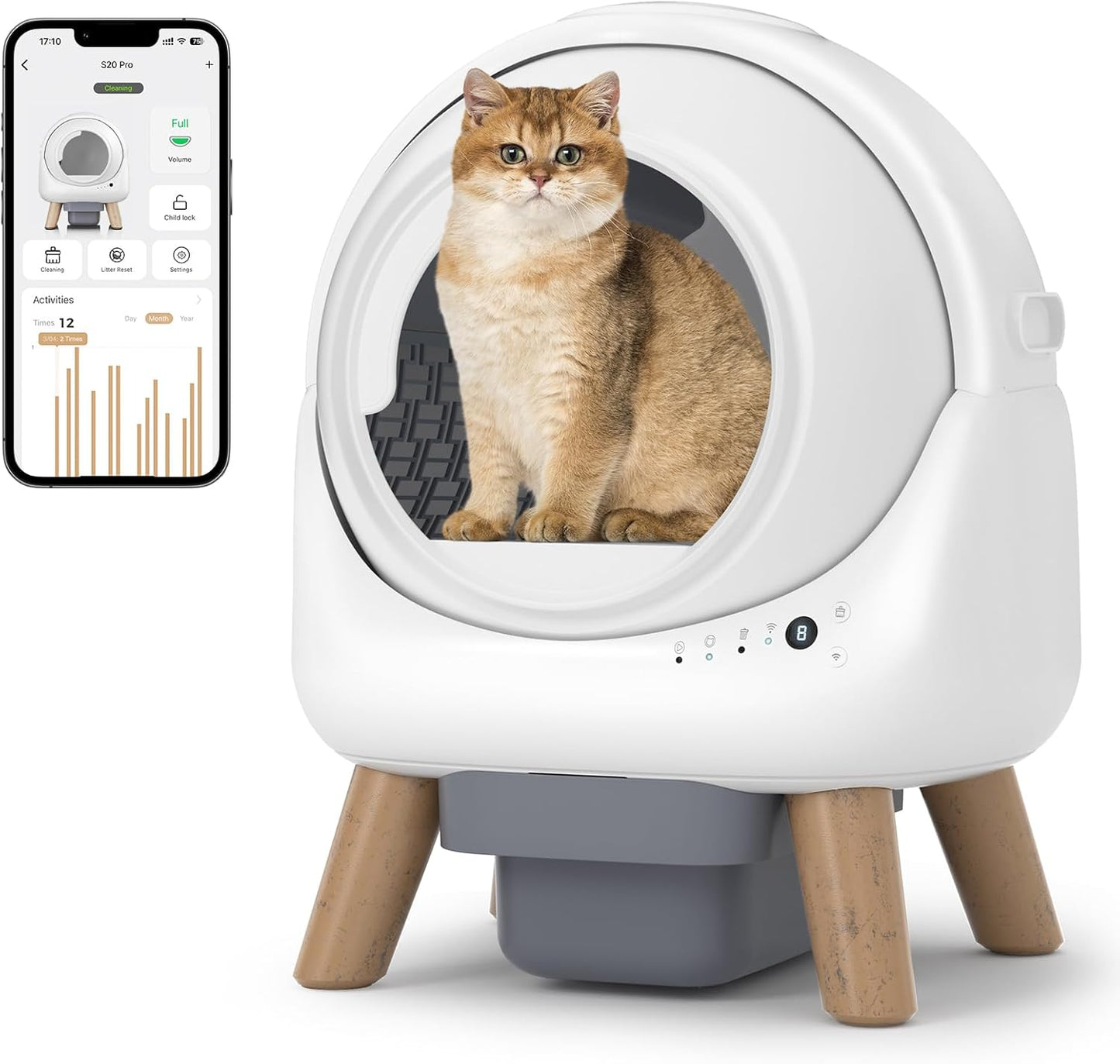Self Cleaning Litter Box for Multiple Cats with Smart Control