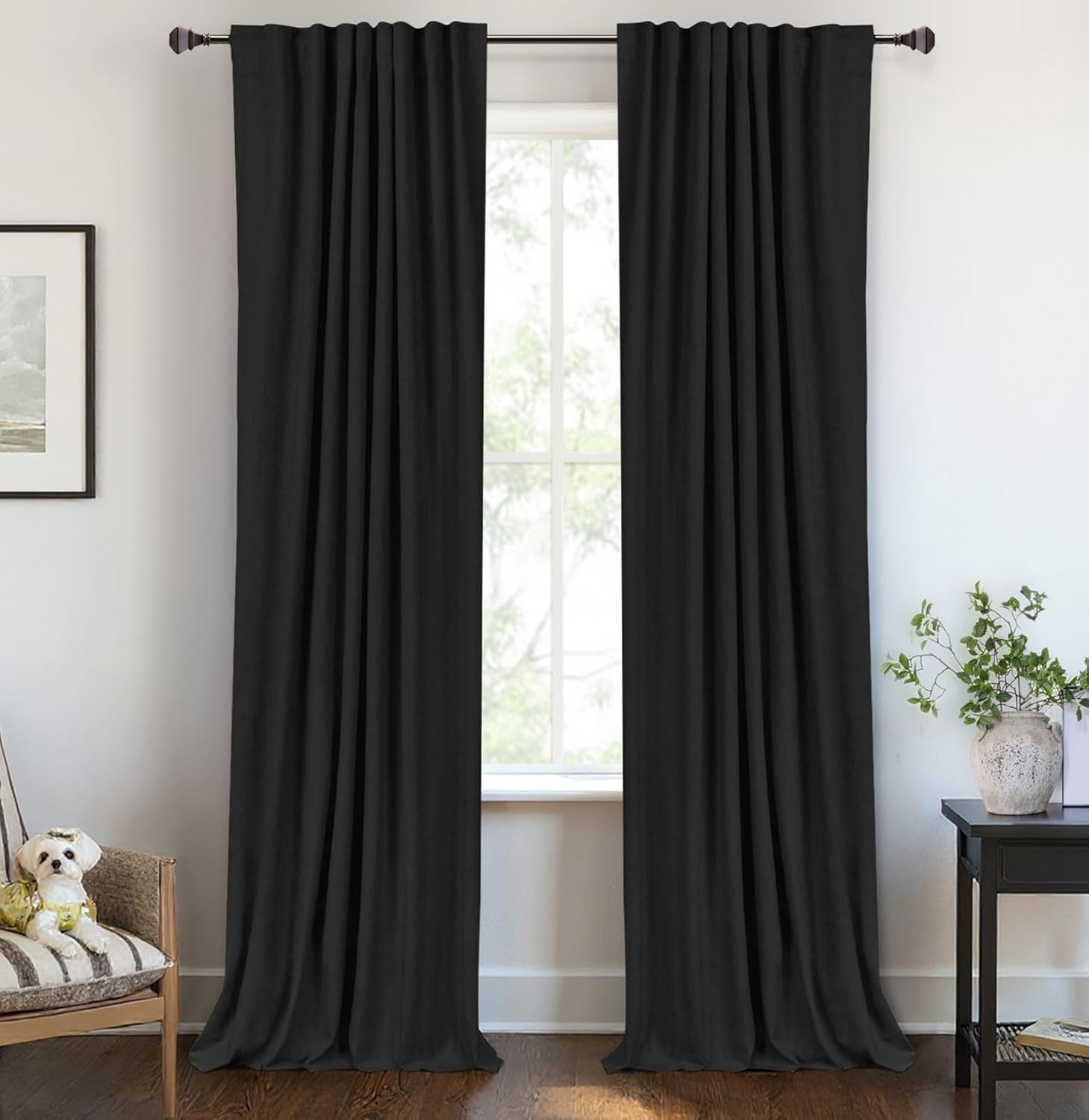 100% Blackout Linen Blackout Curtains for Bedroom 72 in Long