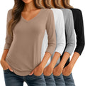 Womens V Neck 3/4 Sleeve Tunic Tops 4 Pack - Soft Cotton Blend