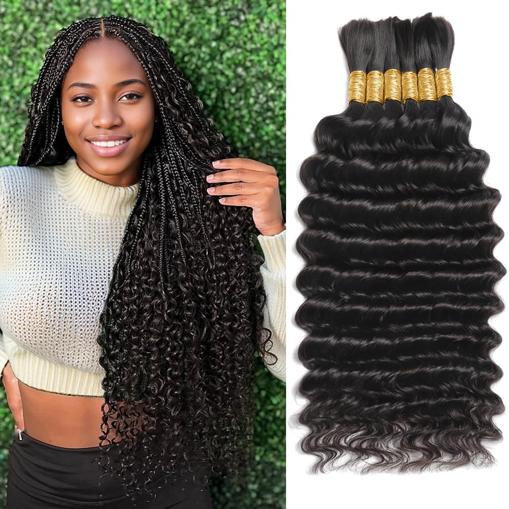 Human Braiding Hair for Boho Braids - 16 Inch Deep Wave Bundles