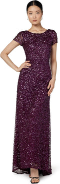 Adrianna Papell Womens Short-Sleeve All Over Sequin Gown - Red Carpet