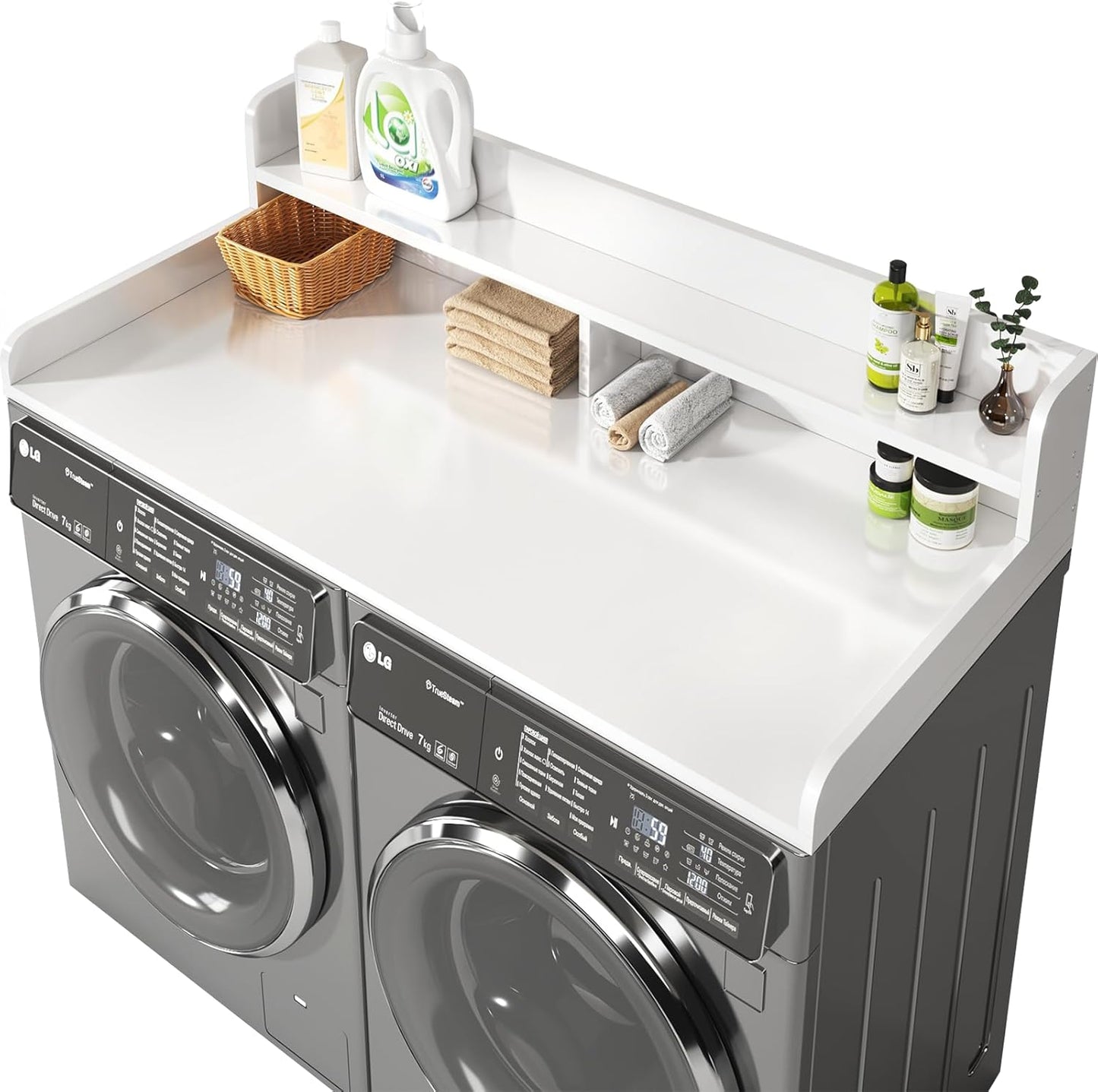 White Laundry Countertop: Large Space & Non-Slip Pad for Easy Folding - BigPonPon