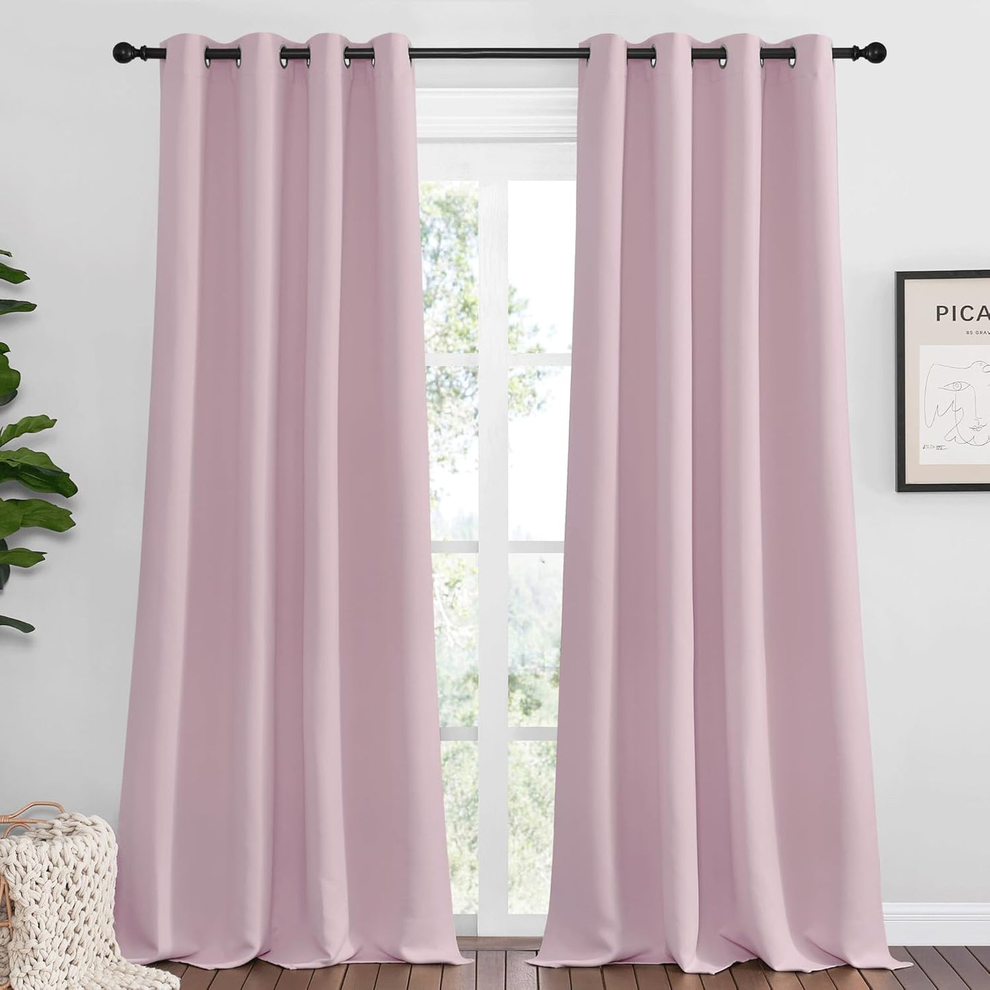 NICETOWN Baby Pink Blackout Curtains for Living Room 90 in