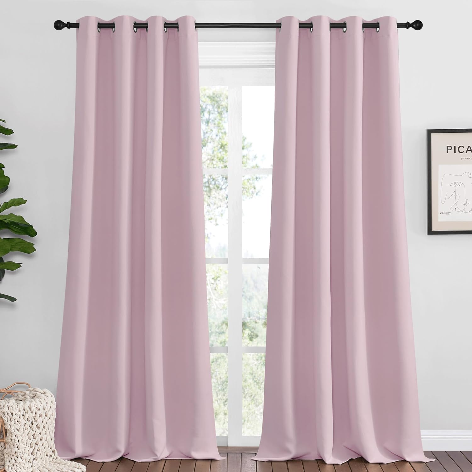 NICETOWN Baby Pink Blackout Curtains for Living Room 90 in