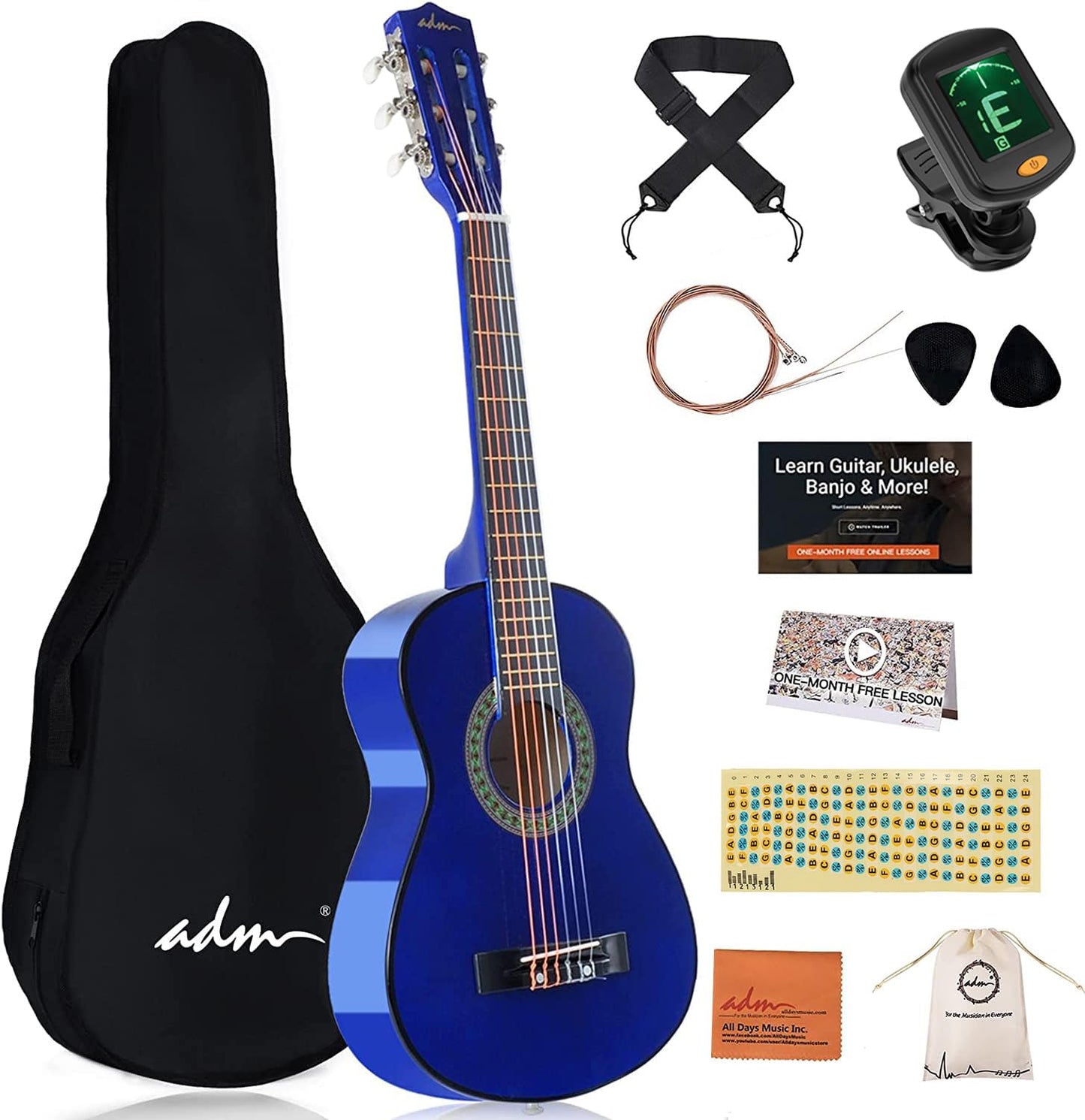 ADM Beginner 30 Nylon Strings Guitar Bundle Kit