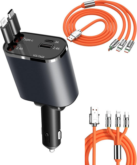 Fast Charge Retractable Car Charger - 4-in-1 - Gift Idea