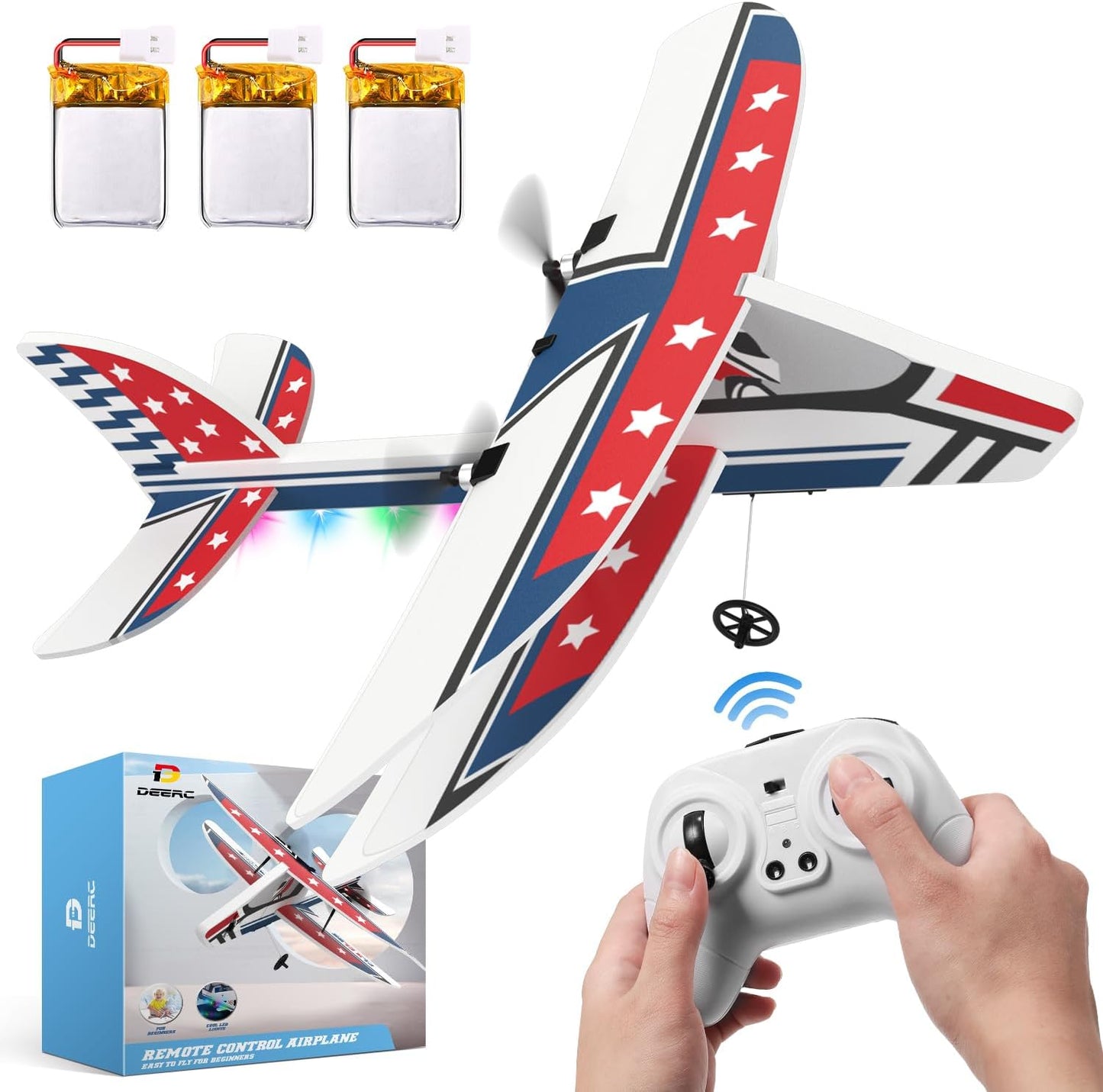 DEERC RC Plane with 3 Batteries & 6-axis Gyro Stabilizer