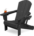 Black HDPE Folding Adirondack Chair with Dual Cup Holders - Heavy Duty