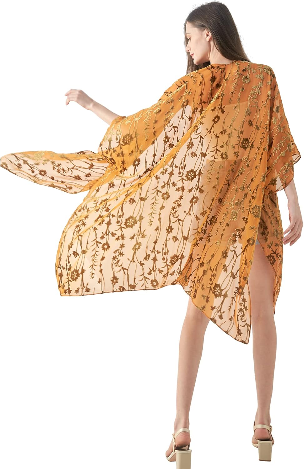 MJ SERECA Women's Burnout Velvet Kimono Long Cardigan Cover Up