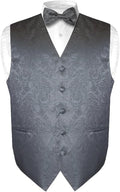 Vesuvio Napoli Men's Paisley Dress Vest & Bow Tie Set in Charcoal