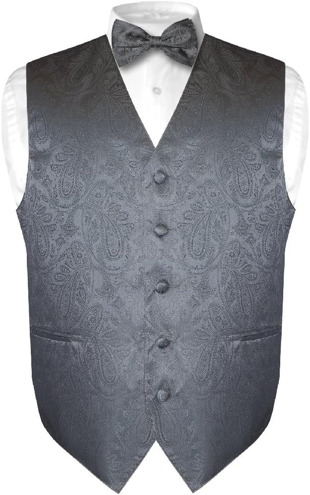 Vesuvio Napoli Men's Paisley Dress Vest & Bow Tie Set in Charcoal