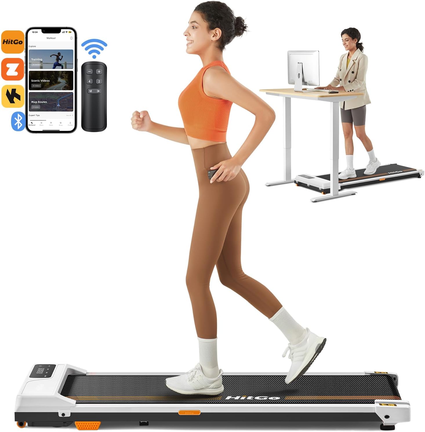 HitGo Under Desk Treadmill - 2-in-1 Jog & Walk Pad, Portable, Remote Control, App - Compact
