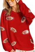 Womens Sparkle Football Sequin Rugby Sweatshirt - Game Day Crewneck On