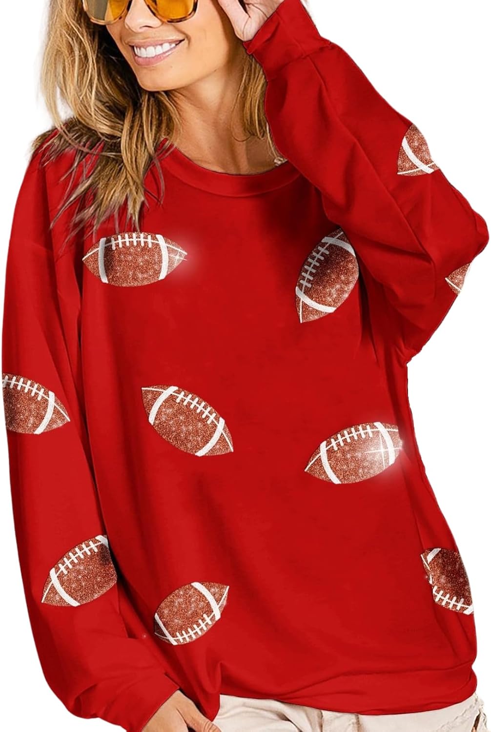 Womens Sparkle Football Sequin Rugby Sweatshirt for Game Day
