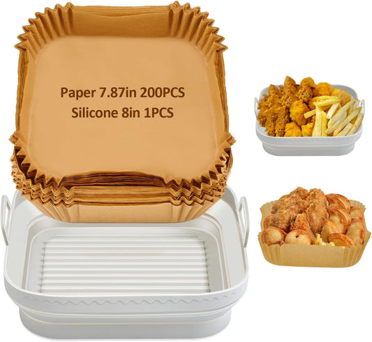 200PCS Silicone Air Fryer Liner Set - Disposable & Reusable