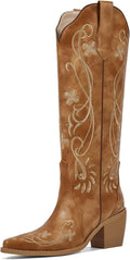 Cowgirl Boots for Women Knee High Floral Embroidered - Stable Heel
