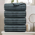 4 Piece Grayish Blue Cabana Stripe Large Bath Towels - Oversized Soft