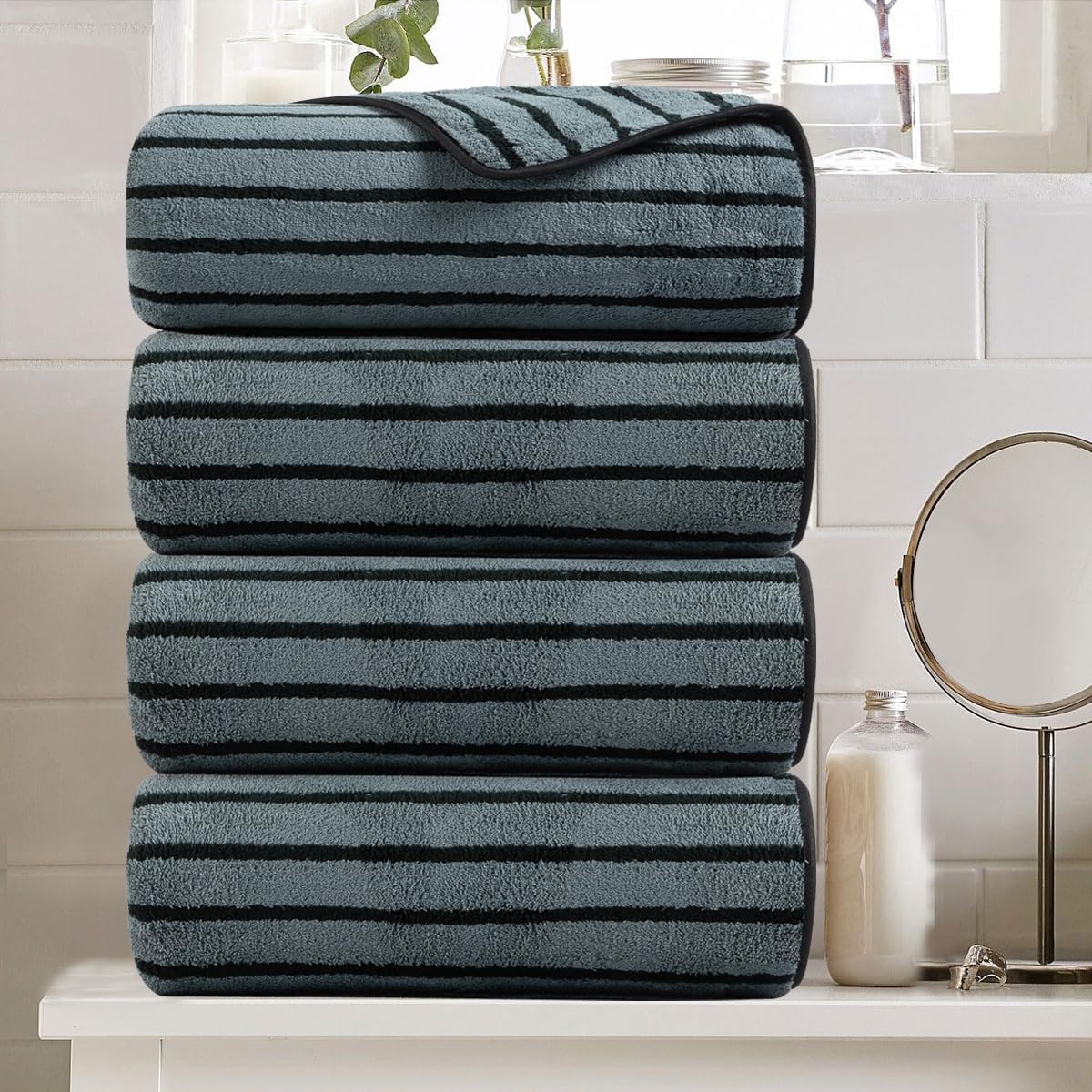 Oversized Bath Towels Set in Grayish Blue for Ultimate Comfort