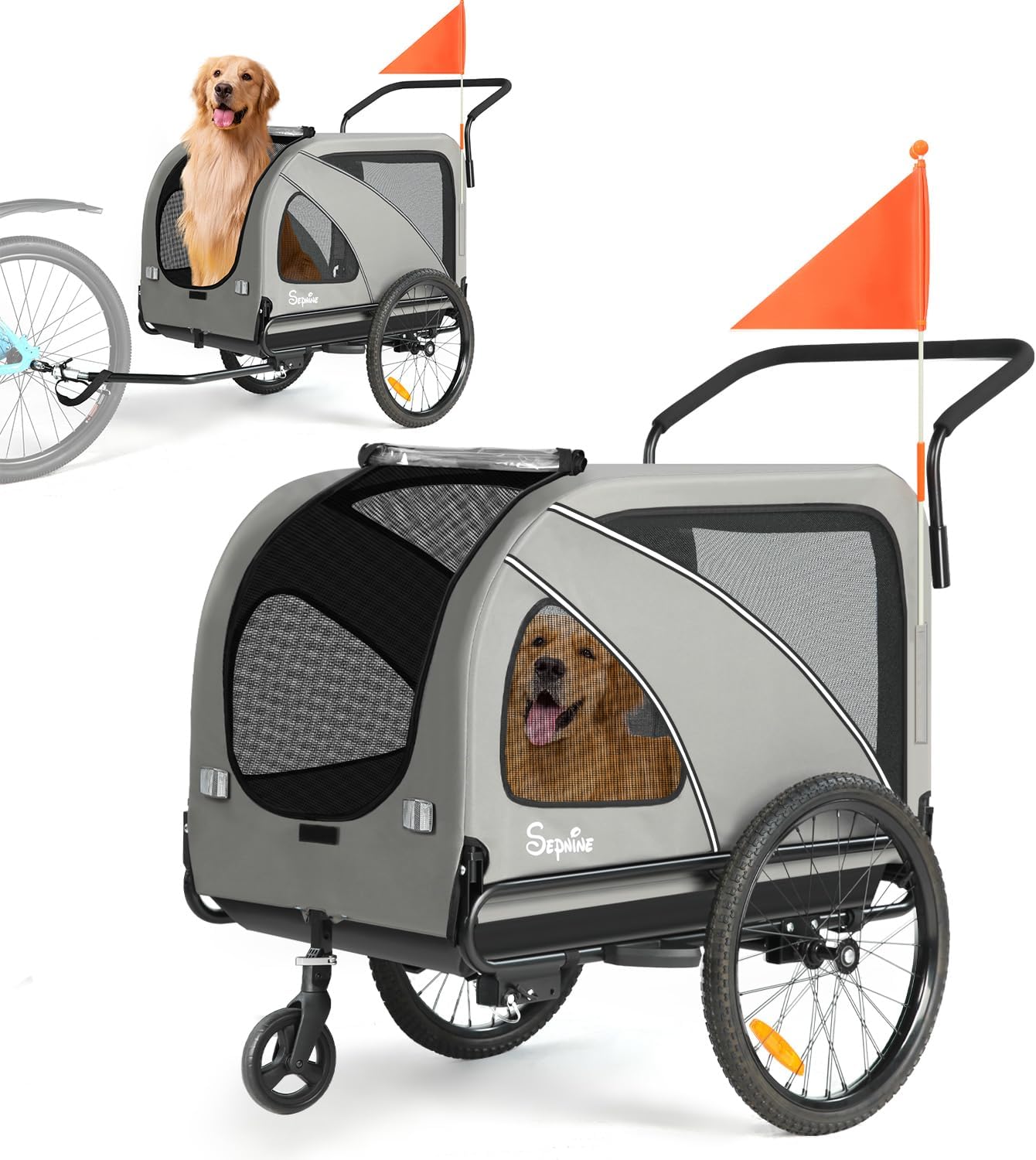Sepnine Dog Bike Trailer: 2-in-1 Pet Stroller and Carrier