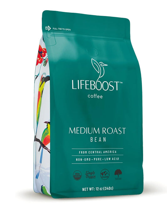 Lifeboost Organic Medium Roast Coffee - Low Acid & Non-GMO - Third-Party Tested - 12oz