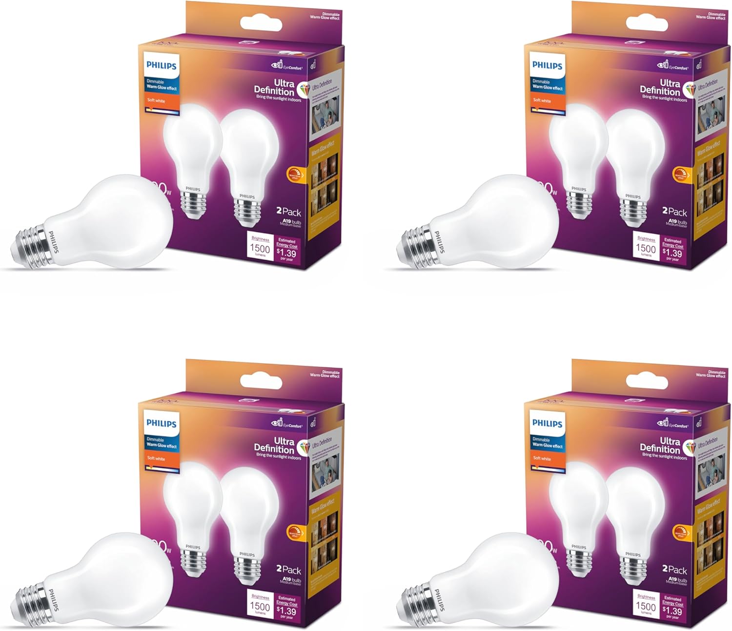Philips LED 100W A19 Ultra Definition Dimmable Light Bulbs