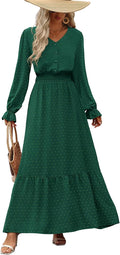 PRETTYGARDEN Women's Maxi Dress Long Sleeve V Neck - Flowy Fall Guest