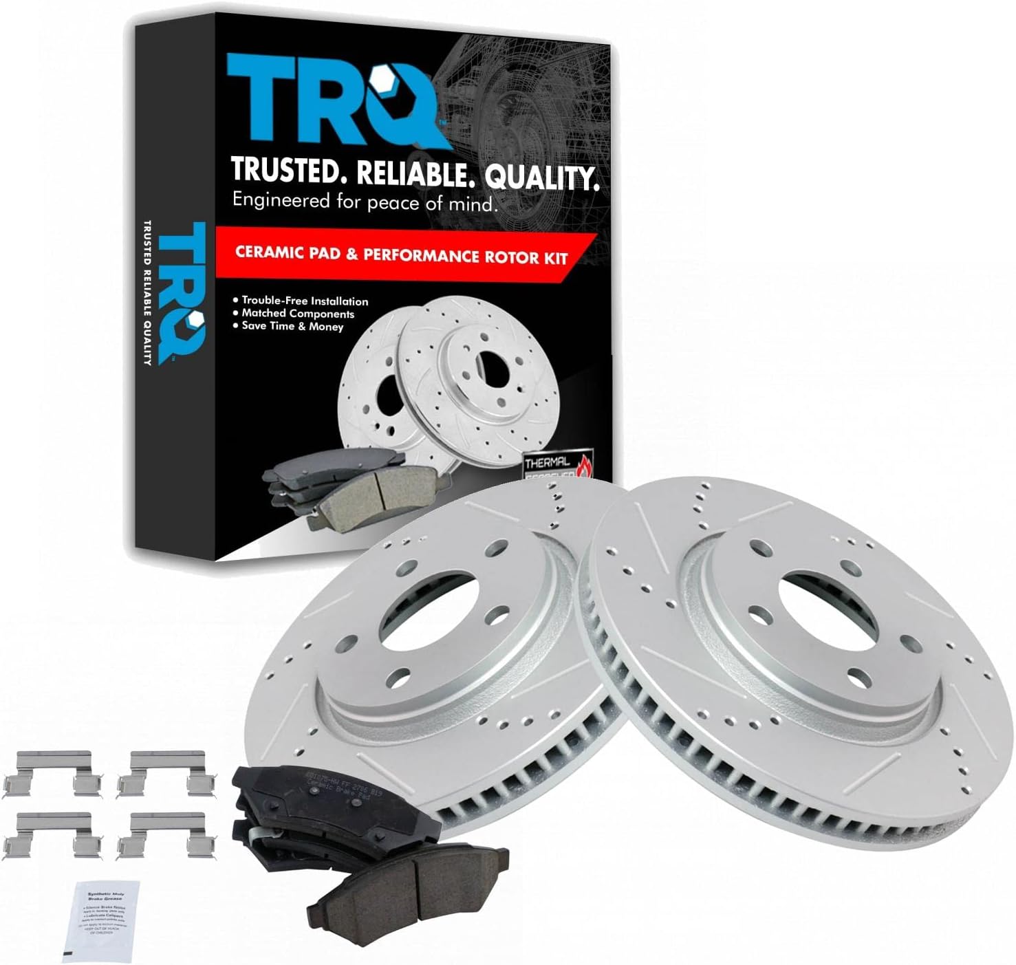 TRQ Brake Rotor Drilled & Slotted Coated & Ceramic Pad Set