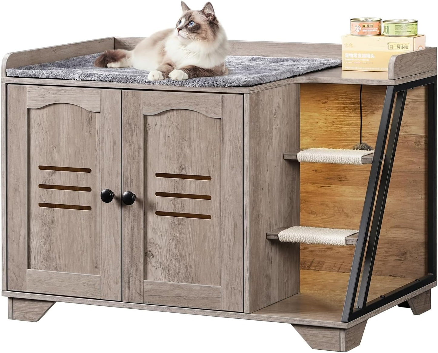 HOOBRO Cat Litter Box Enclosure with Ladder and LED Light