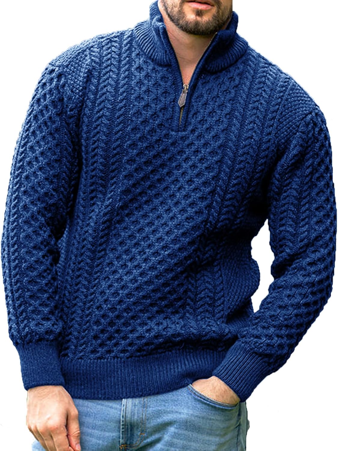 Men's Irish Fisherman Sweater Half Zip Jacquard Pullover