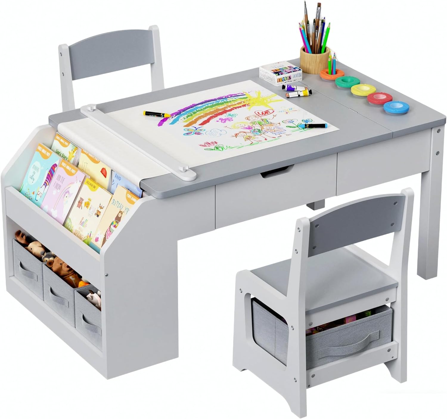 5-in-1 Kids Art Table and Chairs Set for Creative Play