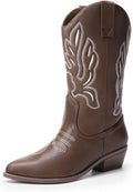 Women's Mid Calf Cowboy Boots with Embroidery - Comfortable 37-in Heel