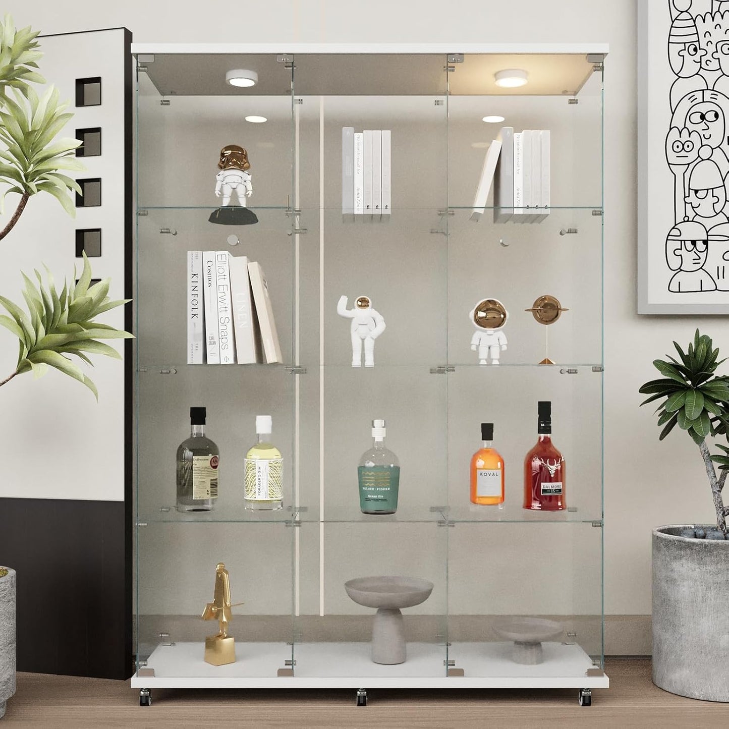 Beauty4U Glass Display Cabinet with LED Lights for Home Use