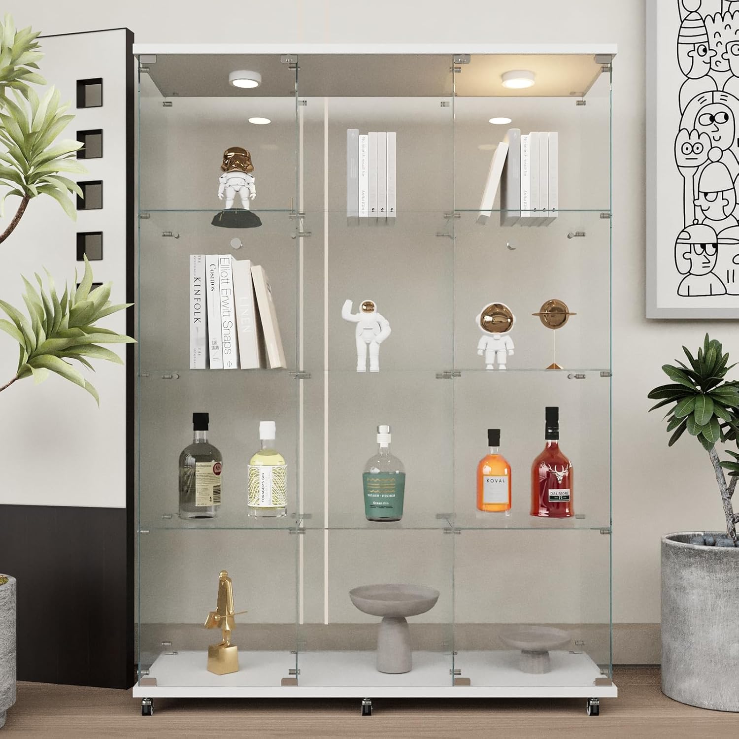 Beauty4U Glass Display Cabinet with LED Lights for Home Use